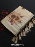 Sun flowers , Off White  Tissue Blended Semi Tusser Finish Saree with  Full Body Multi Color Floral Design (Without Blouse)-KIA001TSC