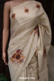 Sun flowers , Off White  Tissue Blended Semi Tusser Finish Saree with  Full Body Multi Color Floral Design (Without Blouse)-KIA001TSC