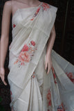 Amara , Off White  Tissue Blended Semi Tusser Finish Saree with  Full Body Multi Color Floral Design (Without Blouse)-KIA001TSA