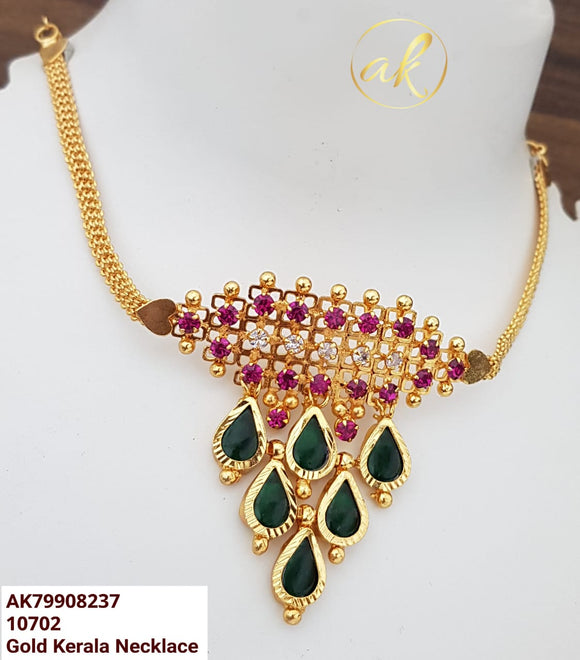 Kiranmayi , 2023  Onam Special Gold plated palakka choker necklace set for women-LR001PNS