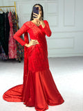 Designer Red Lehenga Saree With embroidered Dupatta and Stitched Blouse-PARUL001LS