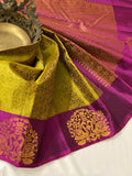 Suhasini , Golden Yellow and Pink Shade Pure Kanjivaram Silk Saree for Women-PIY001PKS