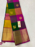 Manormani , Traditional Paazhum Pazham Multicolor Checks With Gold Zari Butties Weaving Kanjivaram Silk Saree -PIY001PP