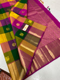 Manormani , Traditional Paazhum Pazham Multicolor Checks With Gold Zari Butties Weaving Kanjivaram Silk Saree -PIY001PP