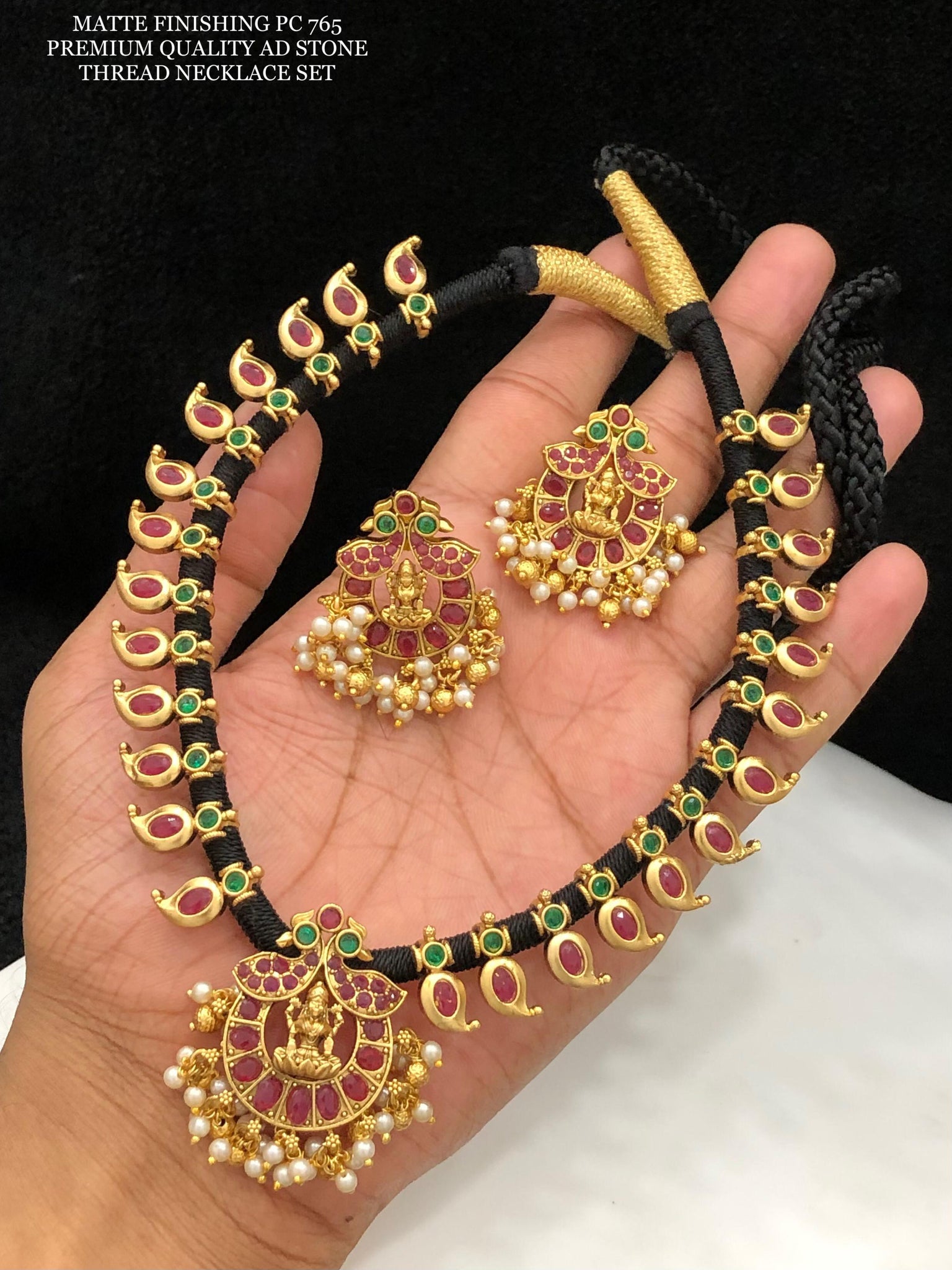 DREAMJWELL - Gold tone kemp-green black thread designer necklace set w –  dreamjwell