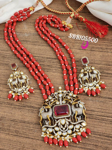 Shyamala , Coral Finish Beads Long Necklace Set for Women-SAY001CN