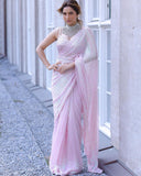 Bollywood Replica Superhit Rainbow Color Sequins Pink Georgette Saree for Women -SSS001PSS