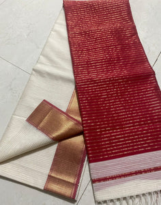 Maheshwari handloom Red and white combination saree-NEWSRISAI001