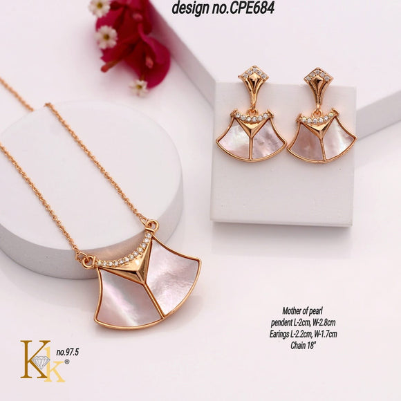 Joe  , Gold Finish Mother of Pearl Pendant with chain and earrings set for women -SANDY001PCK