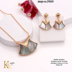 Mazo  , Gold Finish Mother of Pearl Pendant with chain and earrings set for women -SANDY001PCJ