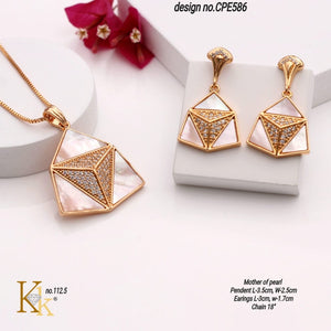 Lovely Star  , Gold Finish Mother of Pearl Pendant with chain and earrings set for women -SANDY001PCF