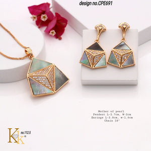 Blue Star  , Gold Finish Mother of Pearl Pendant with chain and earrings set for women -SANDY001PCG
