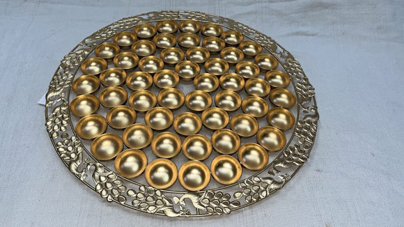 Peacock Design Gold Finish Metal Chappan Bhog Thali for Puja-MK001CBB