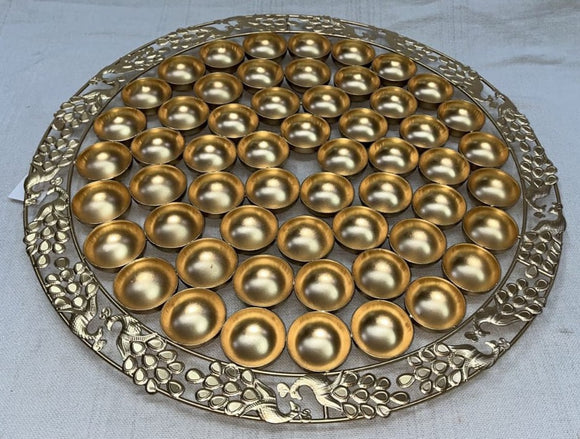 Peacock Design Gold Finish Metal Chappan Bhog Thali for Puja-MK001CBB