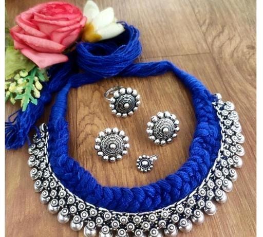 Navratri special Blue cotton thread handmade jewellery combo for