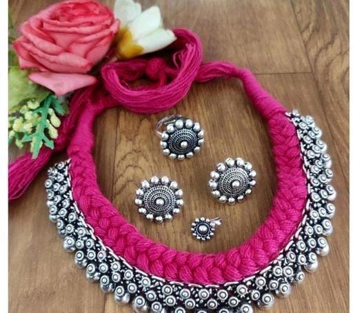Navratri special Pink   cotton thread handmade jewellery combo  for women -WANVI001PT