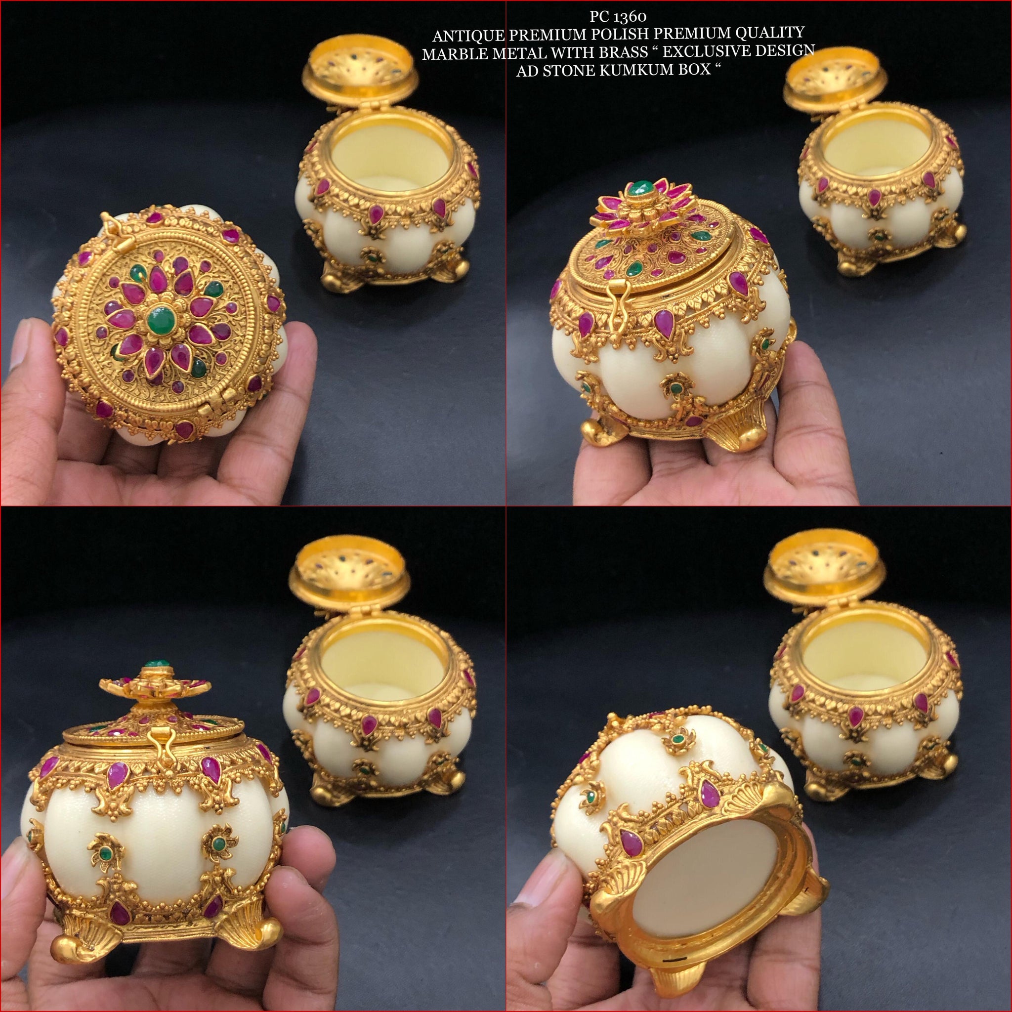 Manikyam , Marble Finish Kumkum Dabbi with Golden embellishments