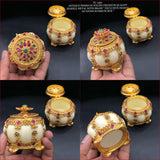 Manikyam , Marble Finish Kumkum Dabbi with Golden embellishments and Kemp stones-SAY001MFKM