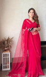 Kavachauth Special Red Sequins Saree on Organza with Heavy Organza Blouse-SOC001KS