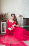Kavachauth Special Red Sequins Saree on Organza with Heavy Organza Blouse-SOC001KS