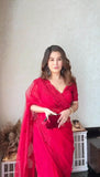 Kavachauth Special Red Sequins Saree on Organza with Heavy Organza Blouse-SOC001KS