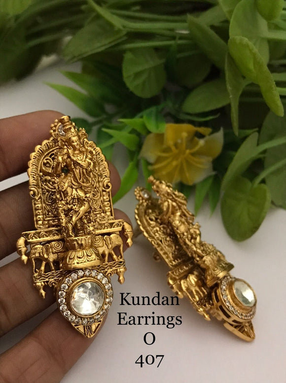 Basuriwala , Matt Gold Finish Lord Shree Krishna Design Earrings for Women -JAY001SE
