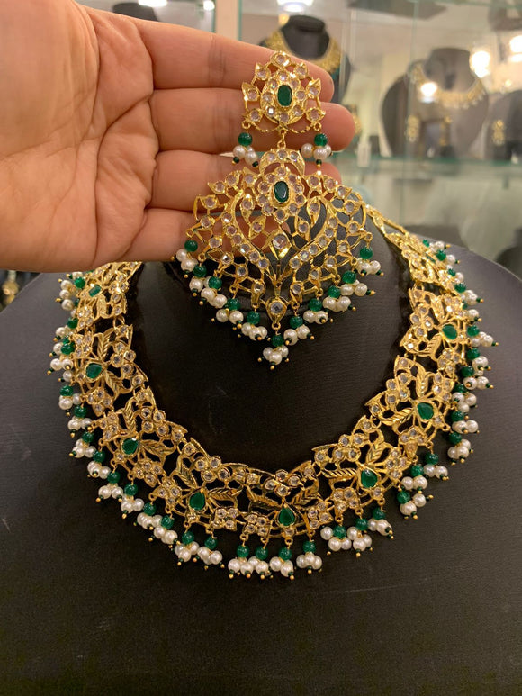 Shehzada , Elegant Gold Plated Ahmedabadi Polki Bead Necklace for Women -AFREE001NS