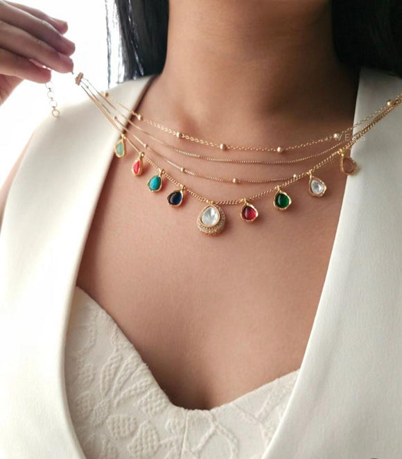 Sarangini , elegant Gold Finish Layered Designer Necklace Set for Women -JAY001NSSN
