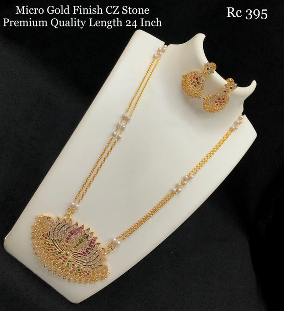 Micro Gold Finish CZ stone Premium Quality 24 inch Long Necklace Set for women -SHAKI001NSA