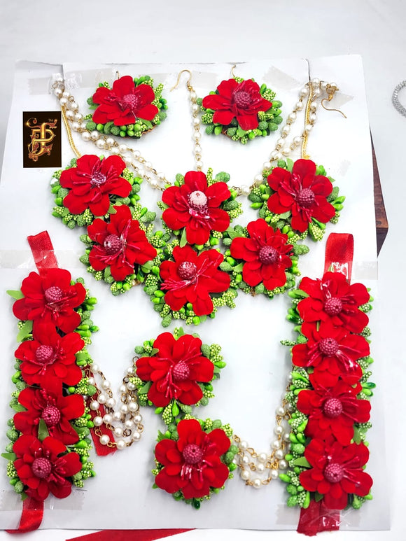 Red Handmade flower jewellery for Brides-RS001FJR