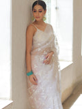 Christmas Special White Tebby Oraganza Saree for women -SSS001CSWS