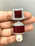 Red Ruby  and White stone studded Diamond Invisible stone  Setting Jumka for Women-SANDY001IJWRR