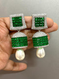 Green and White stone studded Diamond Invisible stone  Setting Jumka for Women-SANDY001IJWG