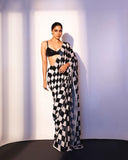 Black and White Chess Board Design Sequins Saree for Women -SATYA001CS
