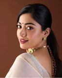 Bollywood Celebrity Rashmika  Inspired Pure Katan Silk Saree for  Women-SHABI001BR