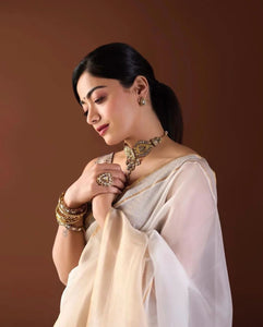 Bollywood Celebrity Rashmika  Inspired Pure Katan Silk Saree for  Women-SHABI001BR