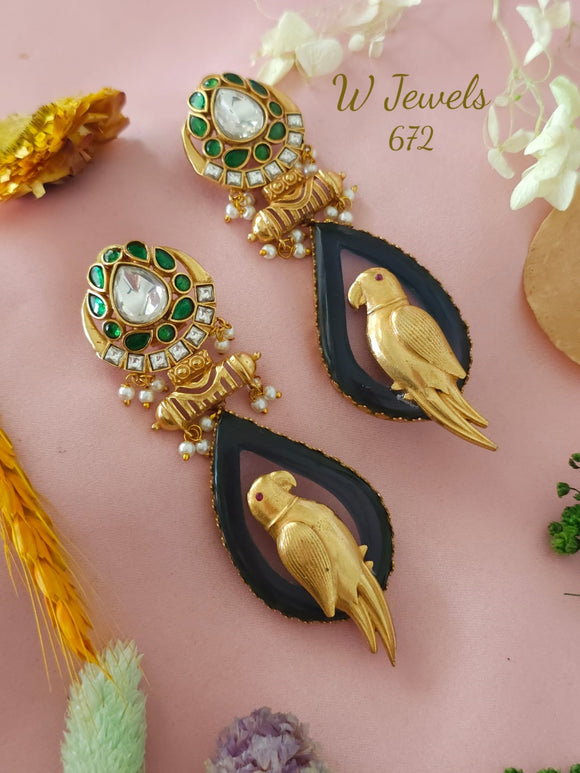 Parrot Design Statement Earrings for Women -SONAM001PDA