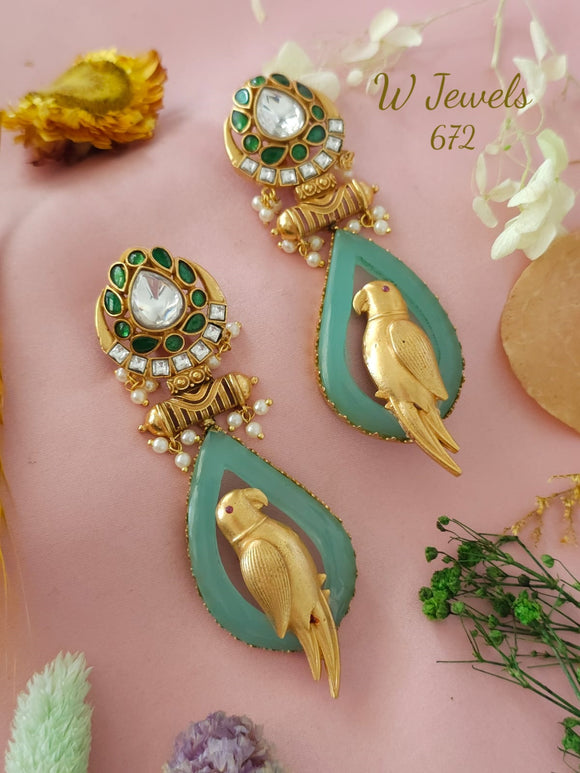 Parrot Design Statement Earrings for Women -SONAM001PDB