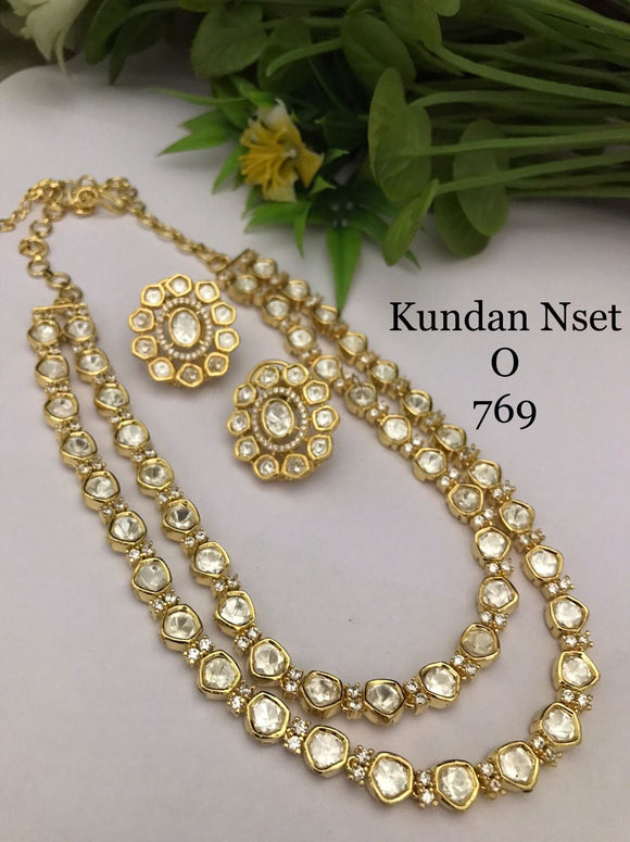 Nishana , Elegant Gold finish Double Layered Kundan Necklace Set for Women -JAY001DNSA