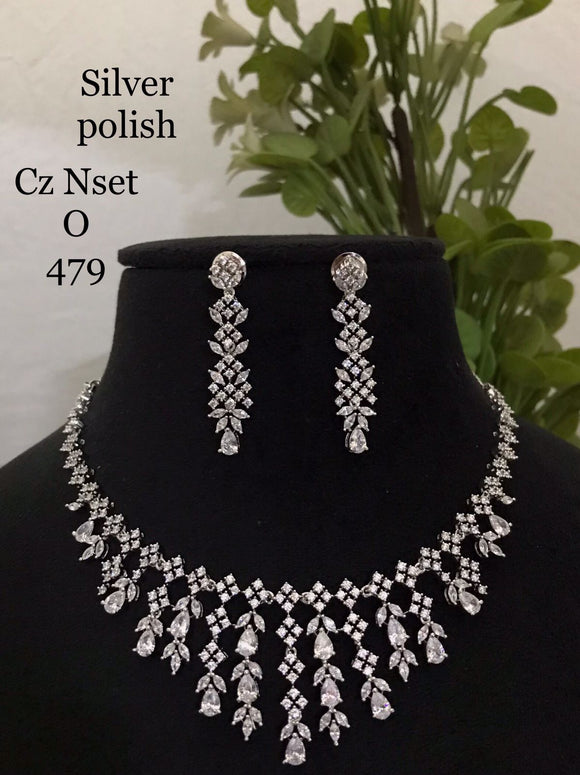 Daisy White  stones studded Silver Finish American Diamond Necklace Set for Women -SHYAM001DW