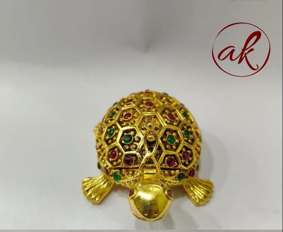 Golden Turtle  , Exclusive   Designer Gold Finish Kumkum Dabbi for Gifting-SHYAM001T