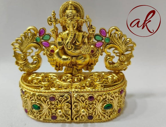 Golden Ganesha  , Exclusive   Designer Gold Finish Kumkum Dabbi for Gifting-SHYAM001GG