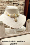 Vanamala , Gold Finish elegant Moissanite Polki Kundan Necklace Set for Women -RADHE001MK