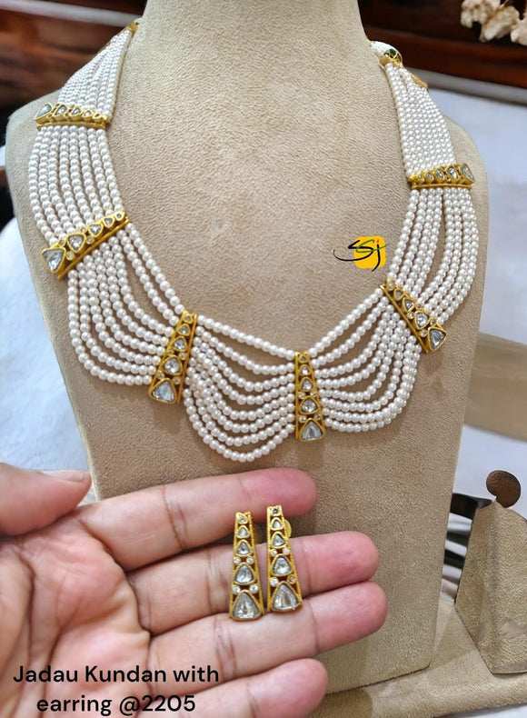 Shalini , elegant Layered Pearl Necklace Set with  Jadau Kundan earrings-RADHE001PL
