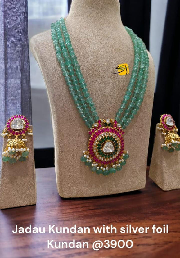 Urmila , elegant Gold Finish Designer Jadau Kundan With Silver Foil Necklace Set for Women -RADHE001JKSFA