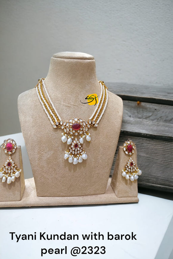 Nimisha , elegant Tyani Kundan Pearl Choker Necklace Set for Women -RADHE001PCB