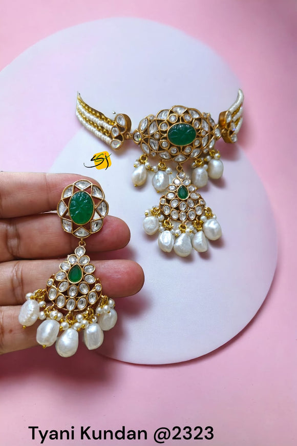 Droupadi , elegant Tyani Kundan Pearl Choker Necklace Set for Women -RADHE001PC