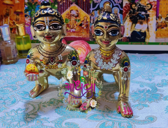Beautiful Hand painted Asta Datu Laddu Gopal and Radha Rani Murty for Puja -BRIJ001RRLG