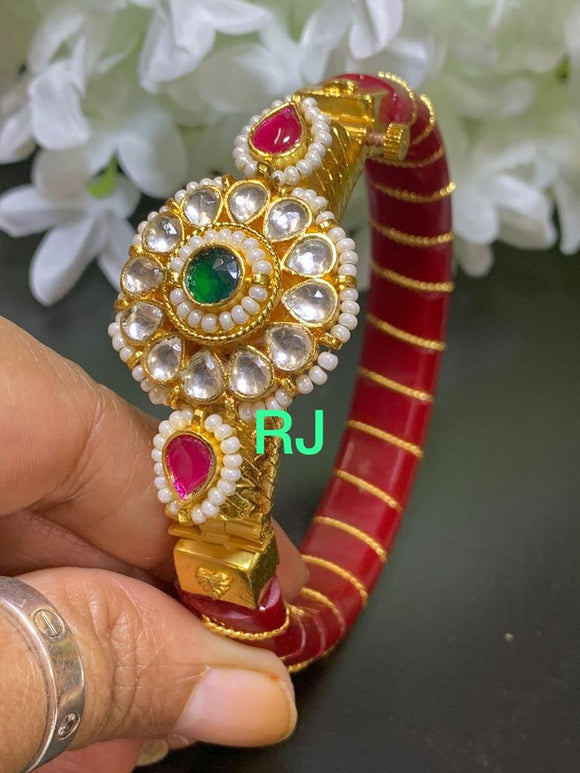 Gold plated Ahemdabadi Kundan openable bangle for women -LR001BWA