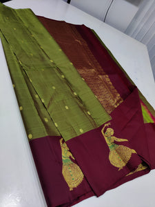 Traditional Bharatnatyam Dancers Design Kanjeevaram Silk Saree for Women -SRISAI001BSB